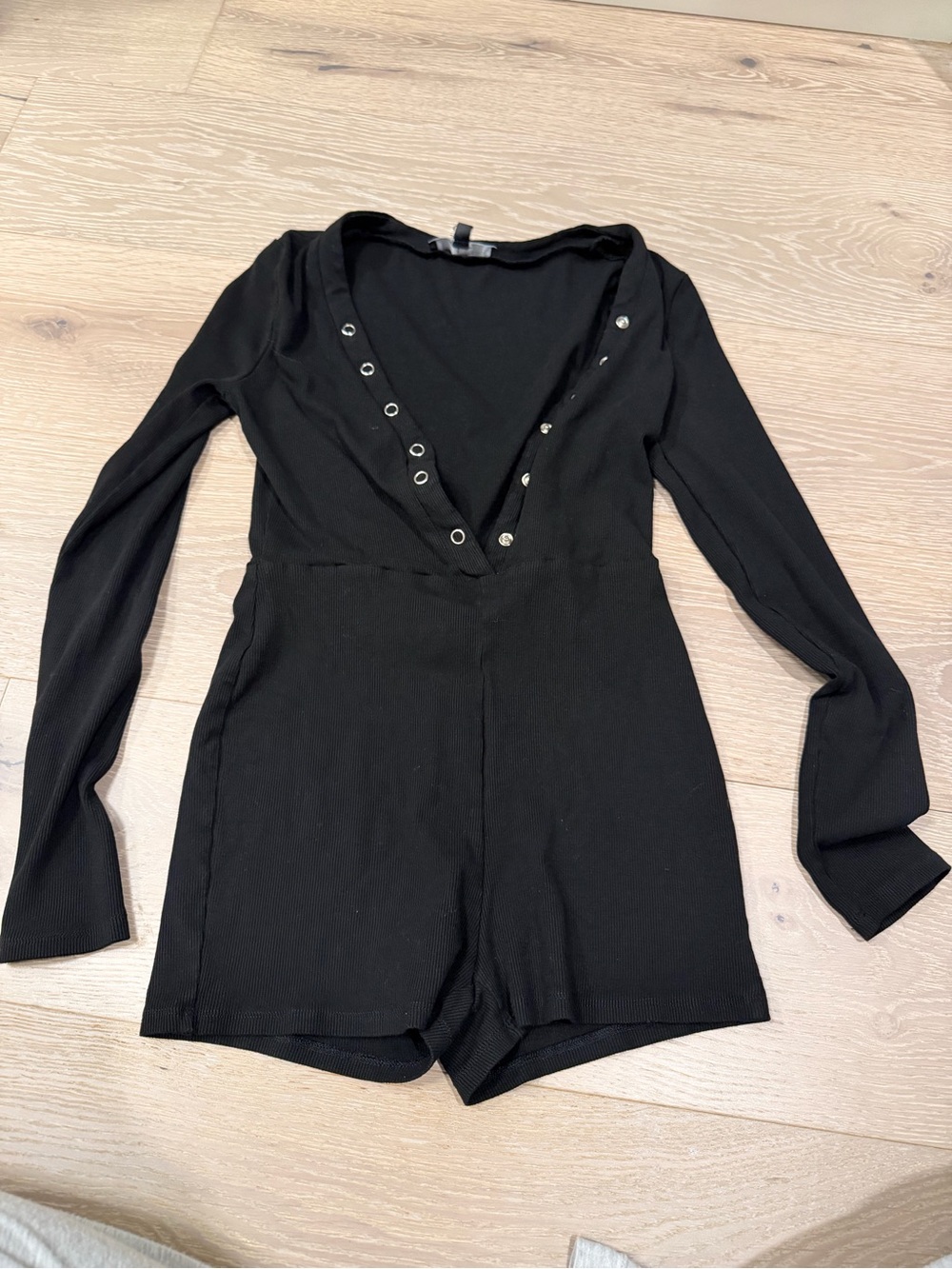 Lulu's Black Ribbed Button-Front Romper